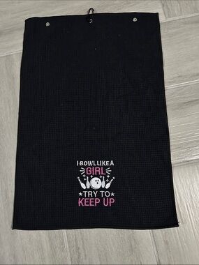4 for $10 Black 'I Bowl Like a Girl' Embroidered Bowling Kitchen Towel
